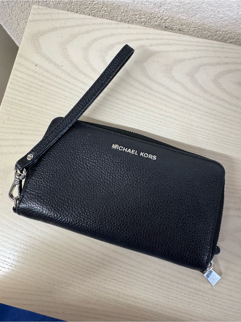 Michael Kors Black Pebbled Leather Zip Wristlet Wallet